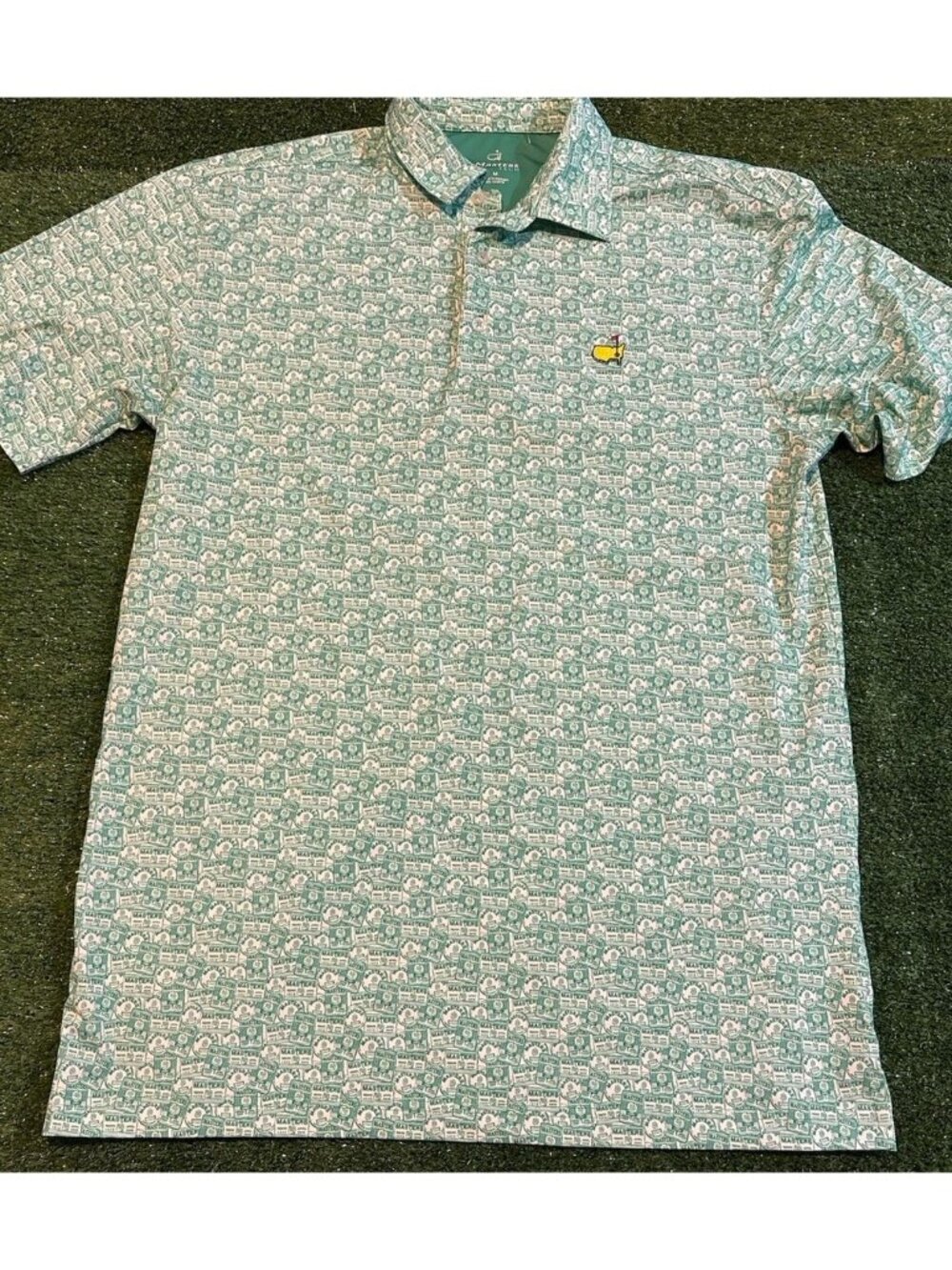 The Masters tech polo mens medium green white all over print lighweight golf